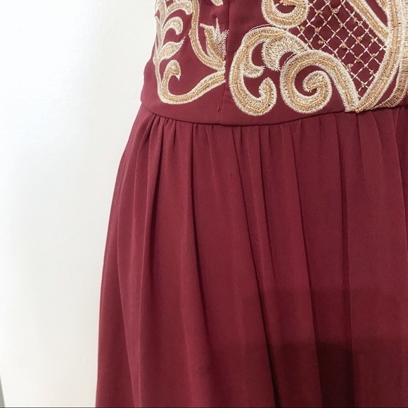 Soiéblu BURGUNDY CREAM BEADED CHIFFON CORSET FORMAL EVENING BALL GOWN DRESS - Picture 6 of 12